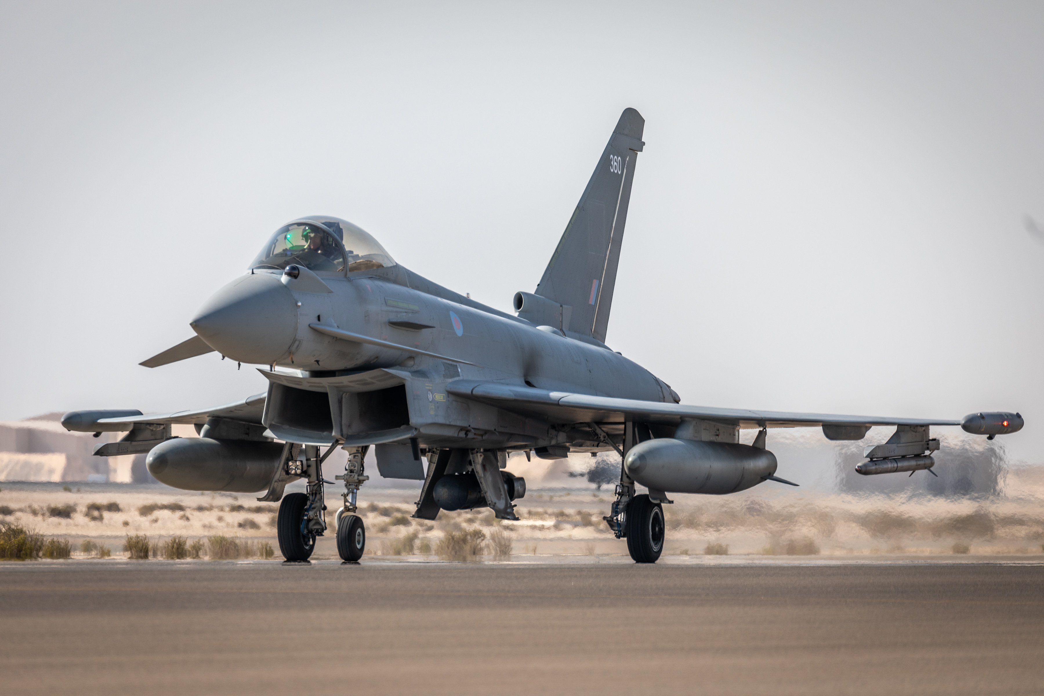 Image shows RAF Typhoon taxxing on the airfield